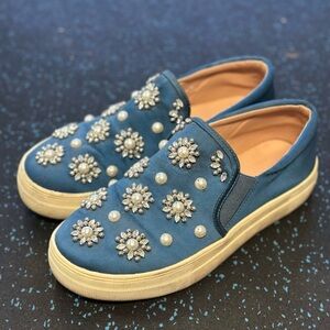 Topshop Blue Embellished Loafers
